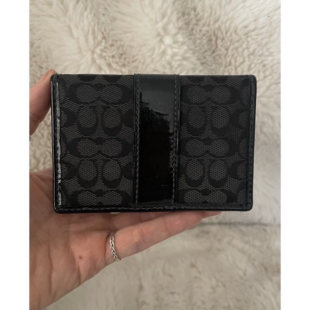 Coach Signature Black Grey Canvas Foldover Card Case ID Wallet